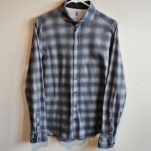 Desoto Wrapped Cotton Button Down Plaid Jersey Shirt - Size Small